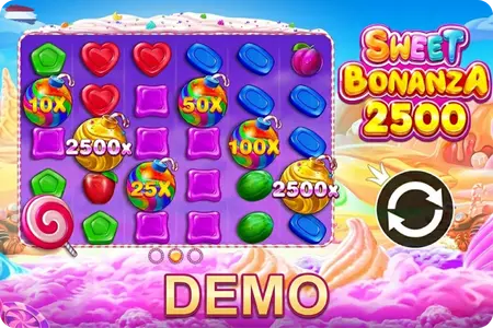 Sweet Bonanza 2500 demo grid met snoep symbolen